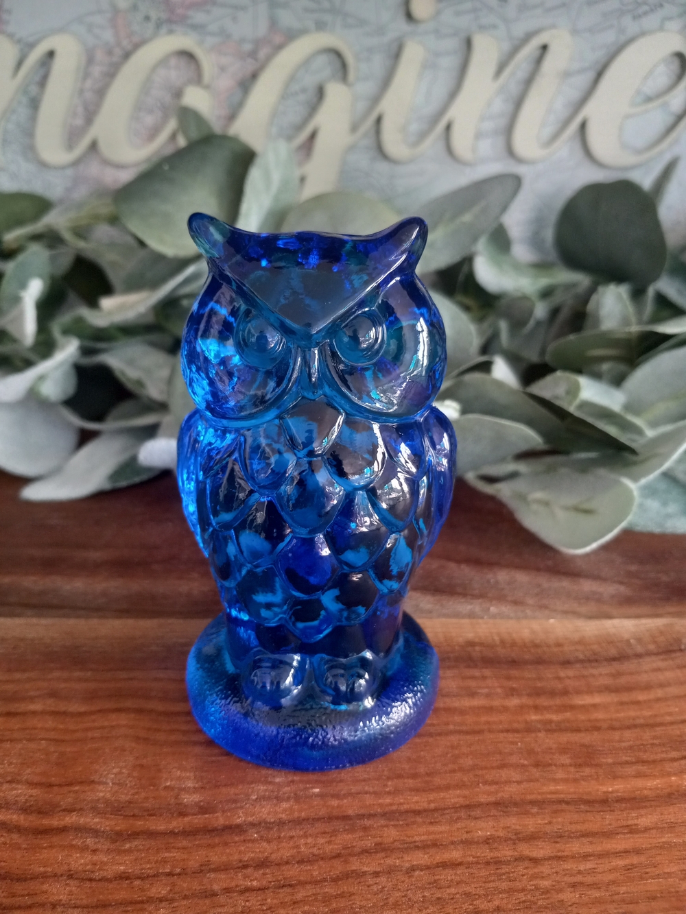 Vintage Mosier Vibrant Cobalt Blue Glass Owl Figurine